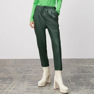Zara Green Faux Leather Mobwife The Weekender Tie Waist Crop Pants